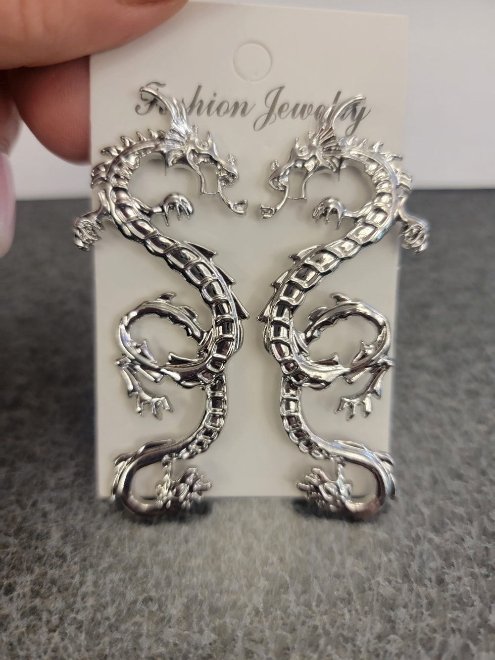 Fashion Jewelry Silver Dragon Dangle Earrings - Picture 1 of 1